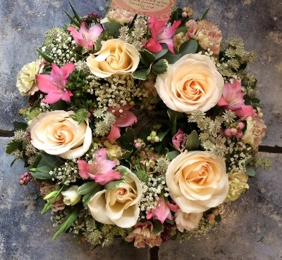 Wreath in delicate pink and peach
