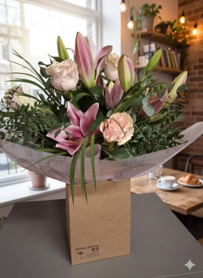 classic pink lily and rose bouquet